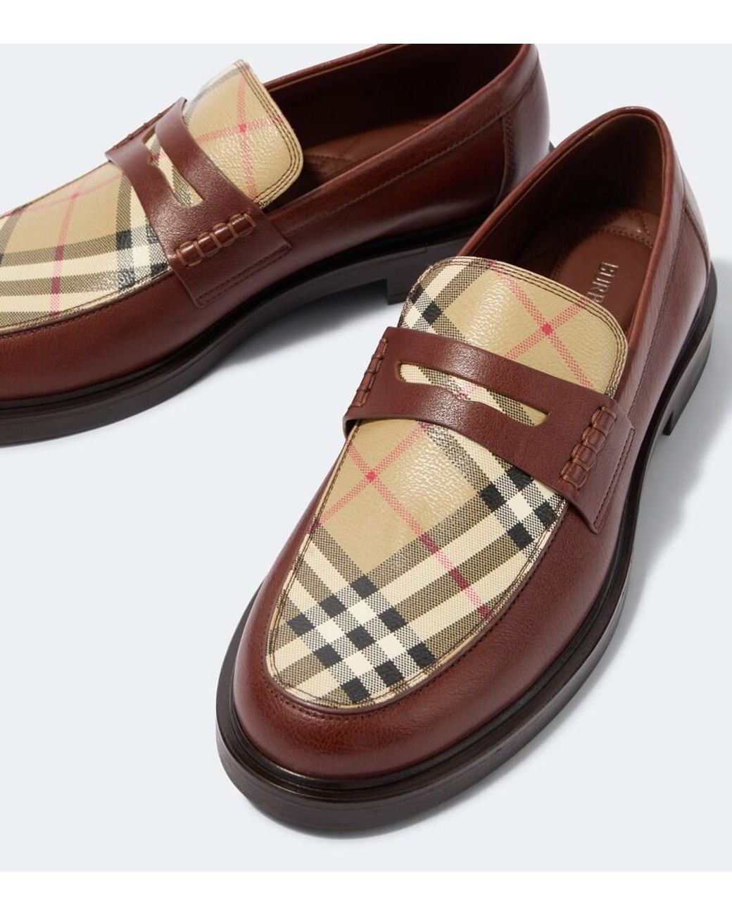 Burberry Brown Check Leather Penny Loafers for men