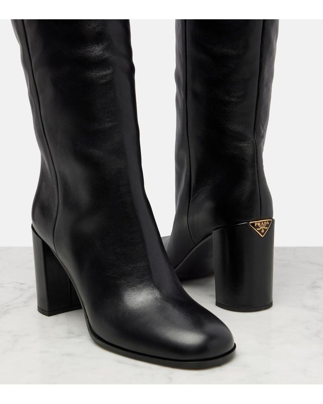 Prada Black Leather Knee-High Boots