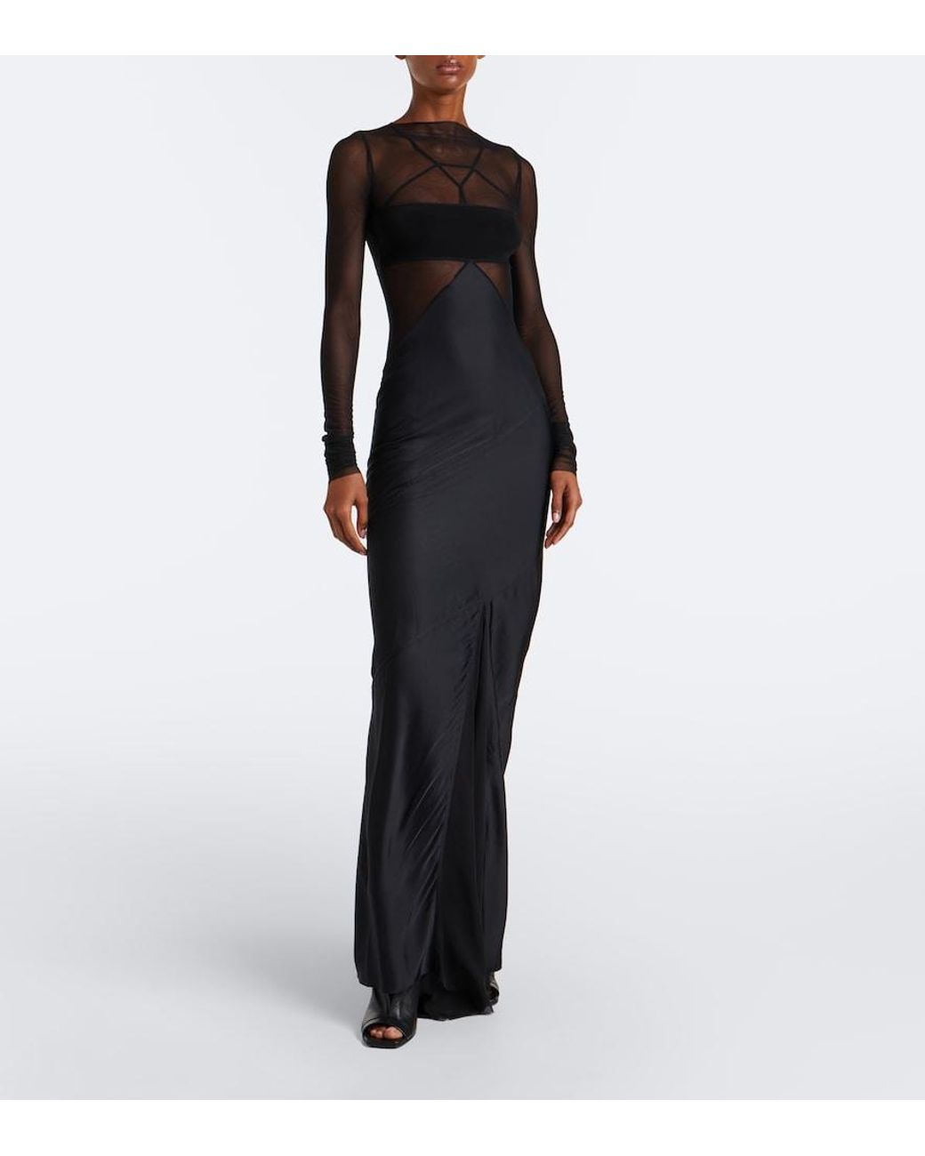 Rick Owens Black Combo Tulle-Trimmed Gown