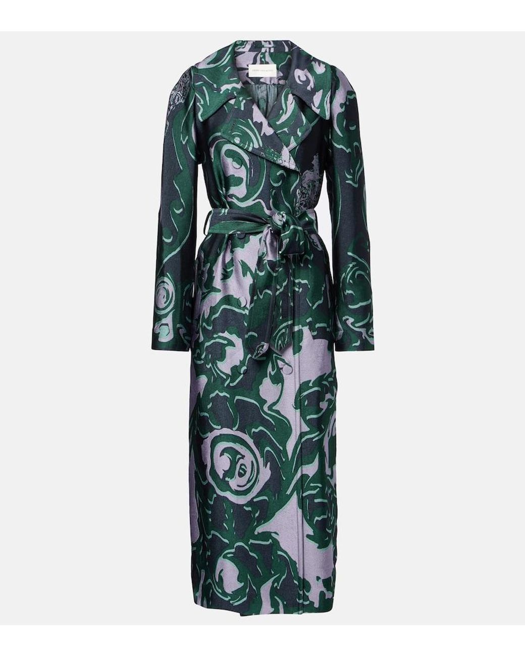 Dries Van Noten Green Printed Trench Coat