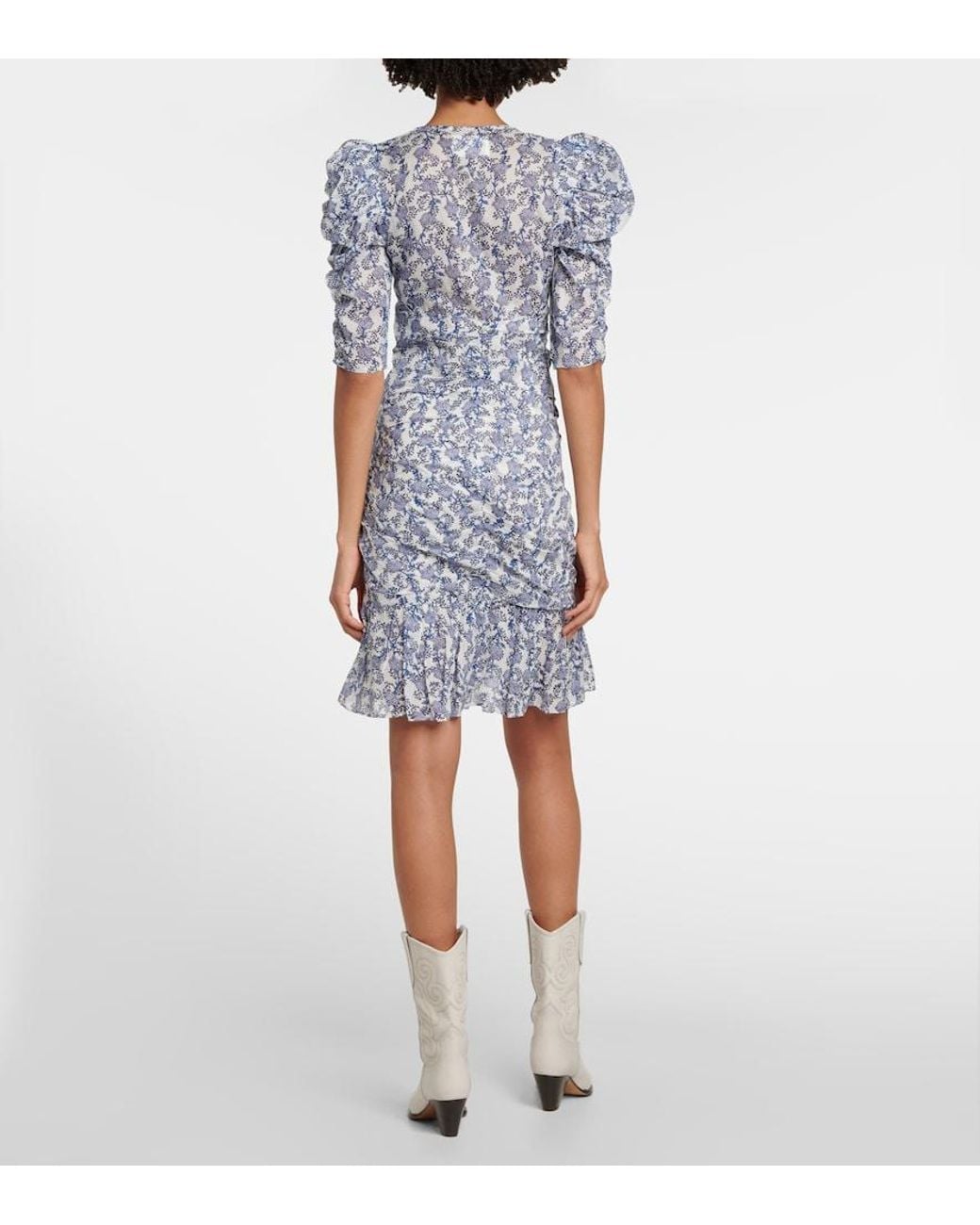 Isabel Marant Blue Floral-Print Ruched Mini Dress