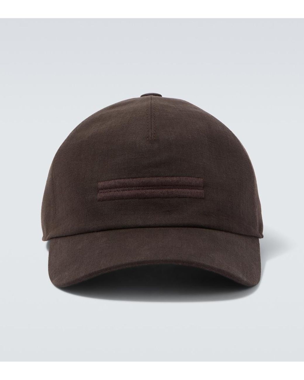 Zegna Brown Embroidered Linen Baseball Cap for men