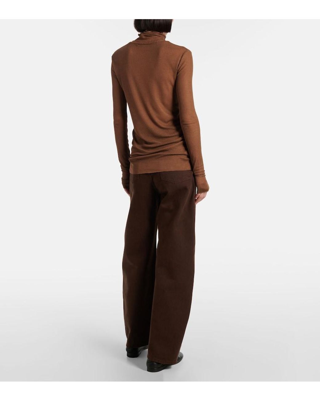 Lemaire Brown Ribbed-Knit Turtleneck Top