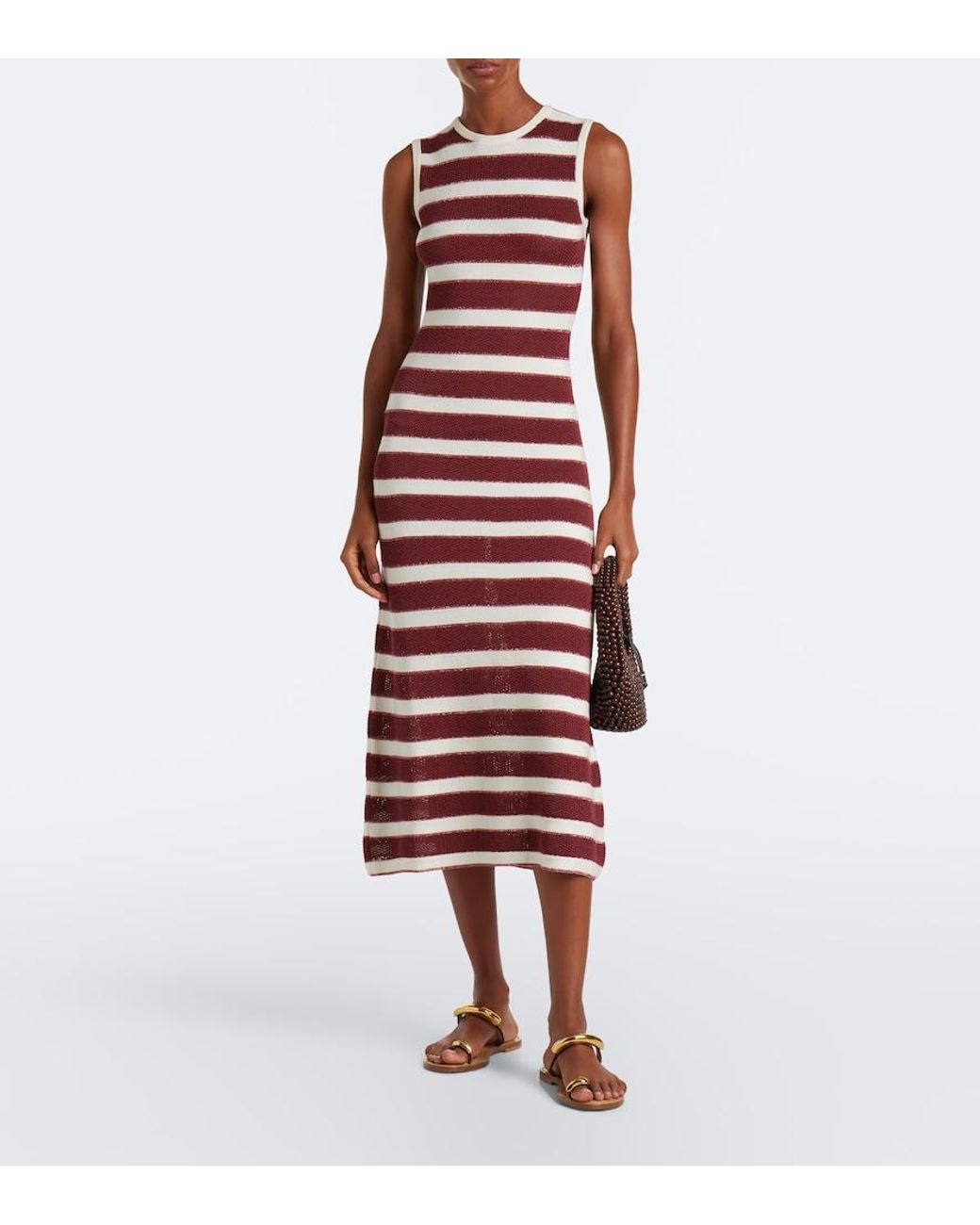 Eres Red Reguliere Striped Cotton-Blend Midi Dress