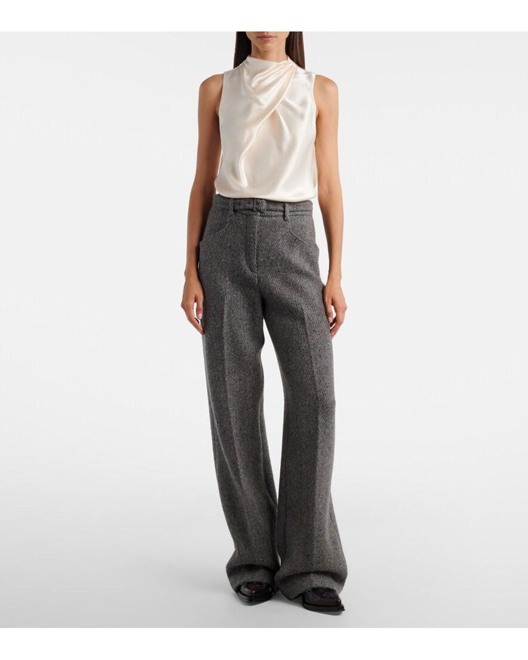 Gabriela Hearst White Melina Draped Silk Satin Top