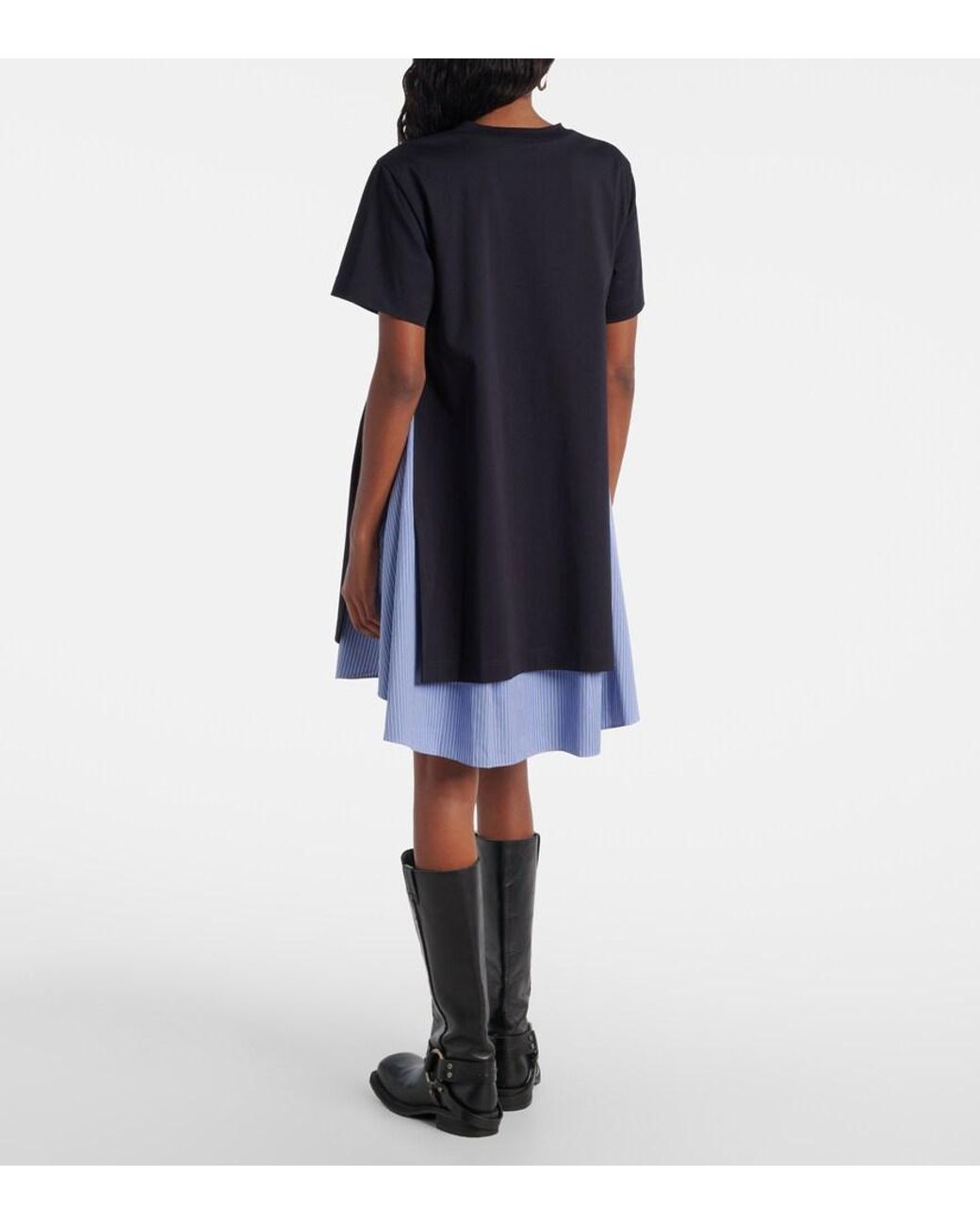 Sacai Black Striped Cotton Minidress