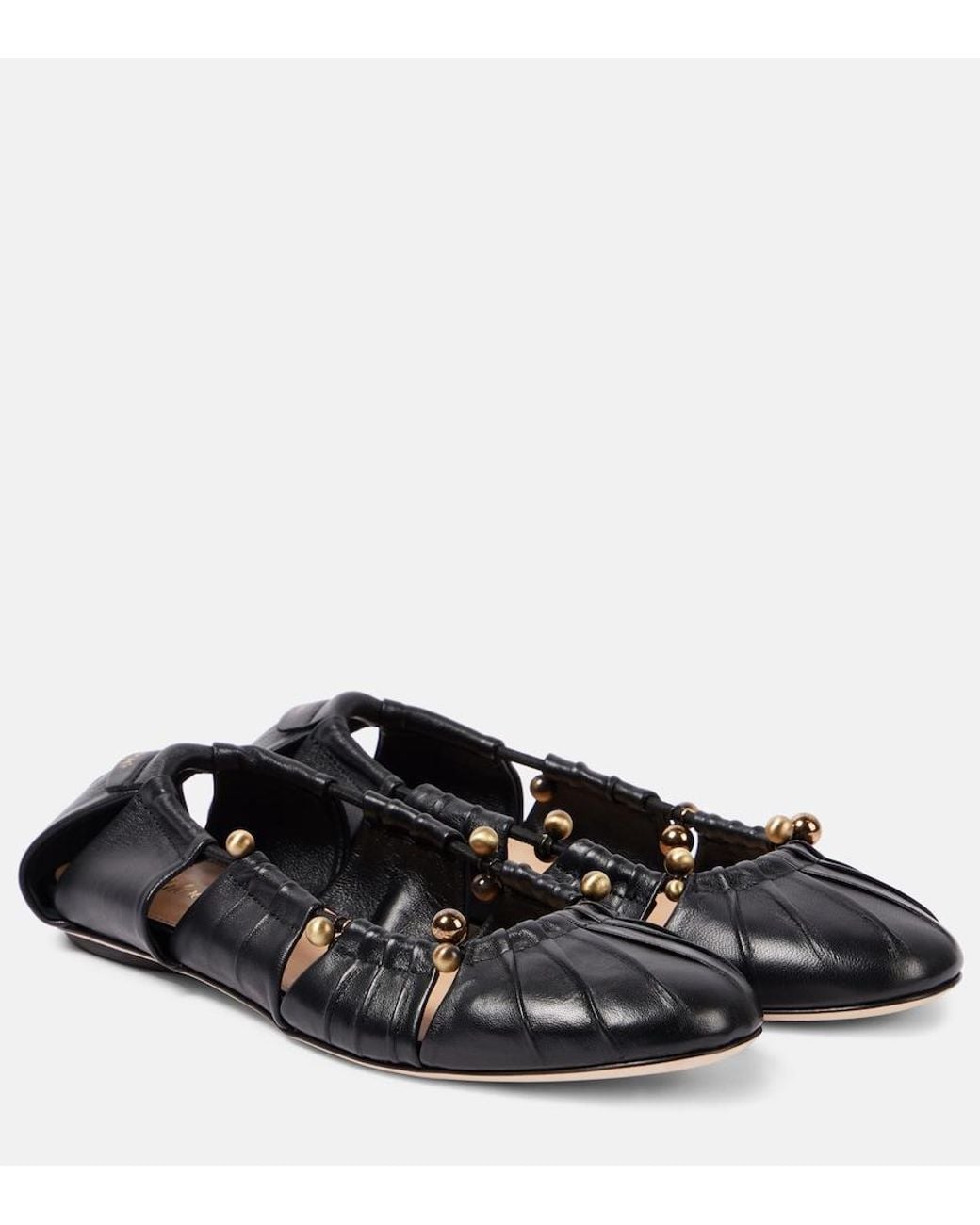 Chloé Black Luna Cut-Out Embellished Gathered Leather Ballet Flats