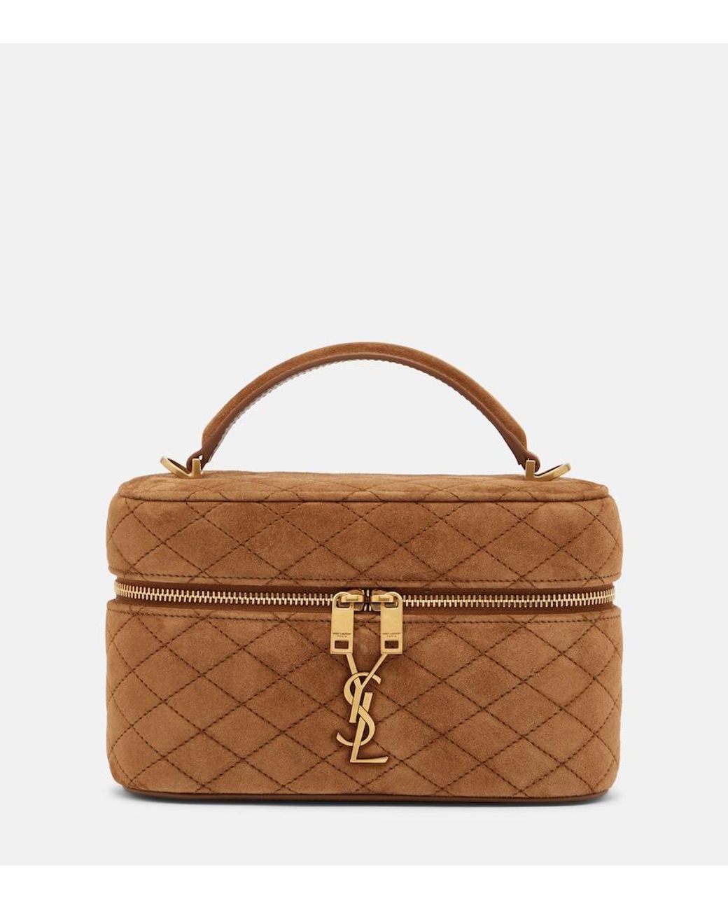 Saint Laurent Brown Gaby Mini Quilted Suede Vanity Bag