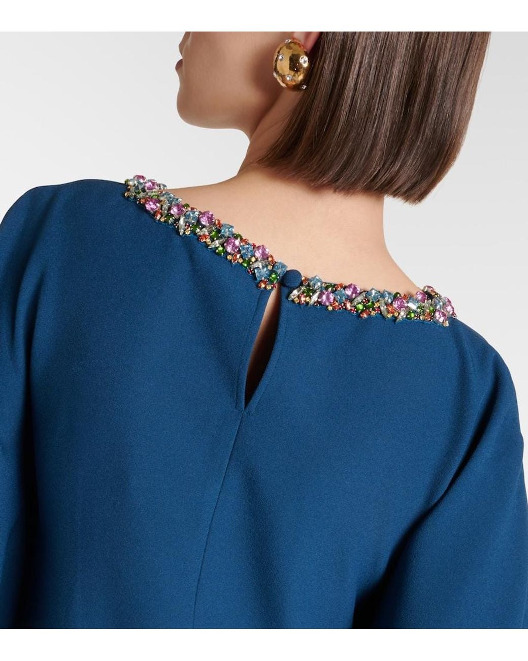 Safiyaa Blue Amarella Embellished Crepe Gown