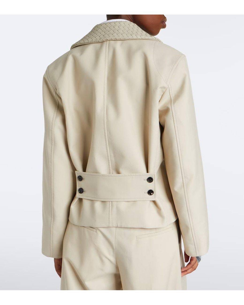 Bottega Veneta Natural Intrecciato Striped Wool And Cotton Peacoat