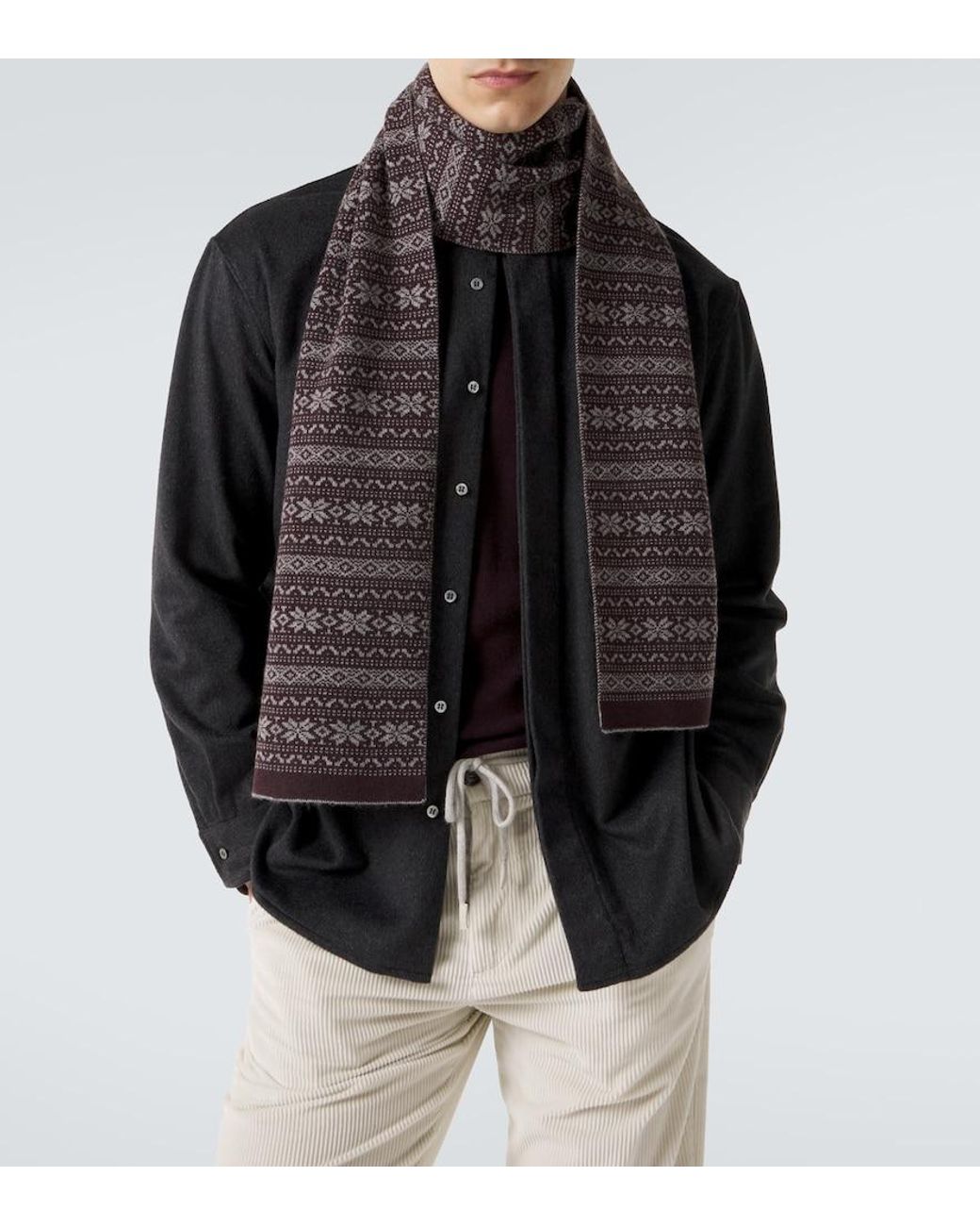 Eleventy Brown Fair Isle Intarsia Cashmere Scarf for men