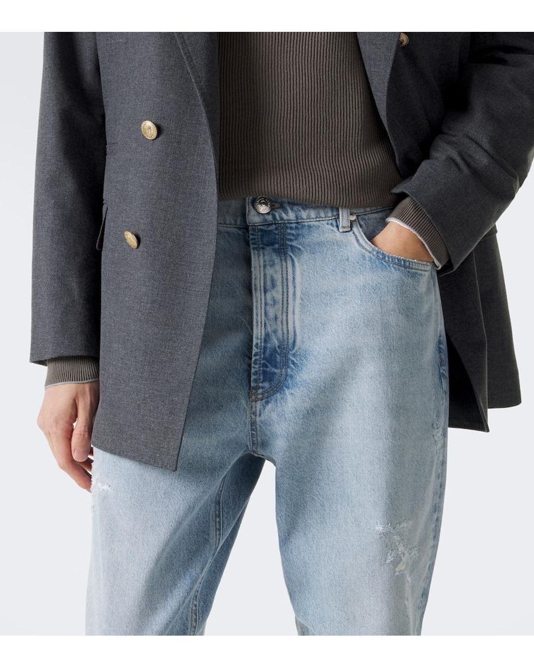 Brunello Cucinelli Blue Distressed Straight Jeans for men