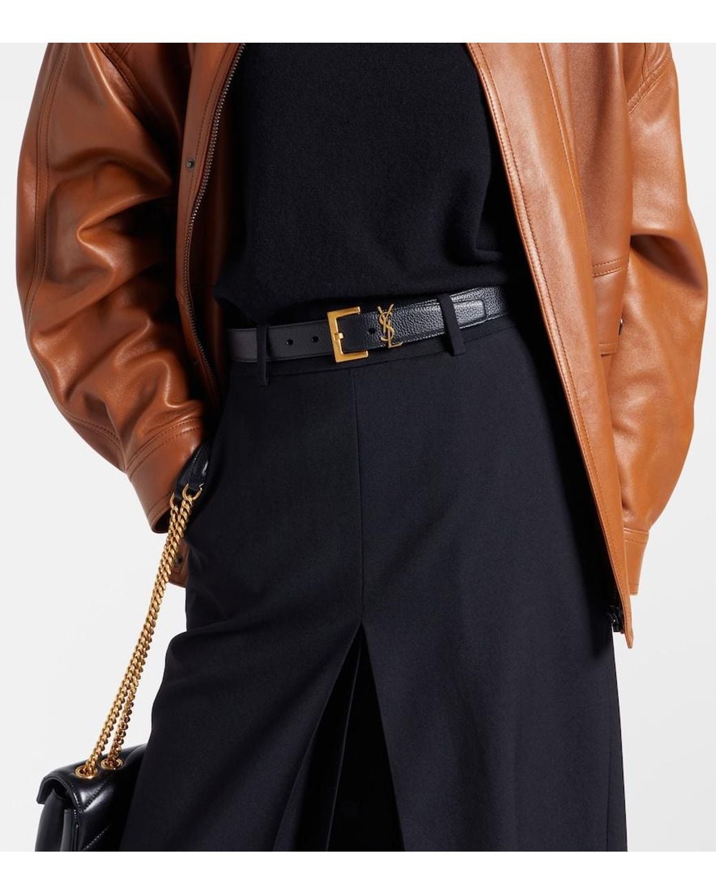 Saint Laurent Black Cassandre Leather Belt