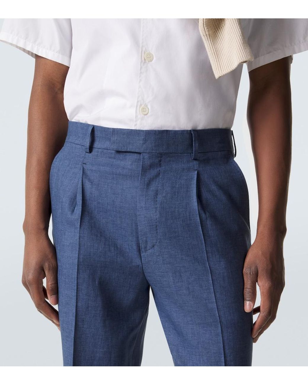 Zegna Blue Linen Slim Pants for men