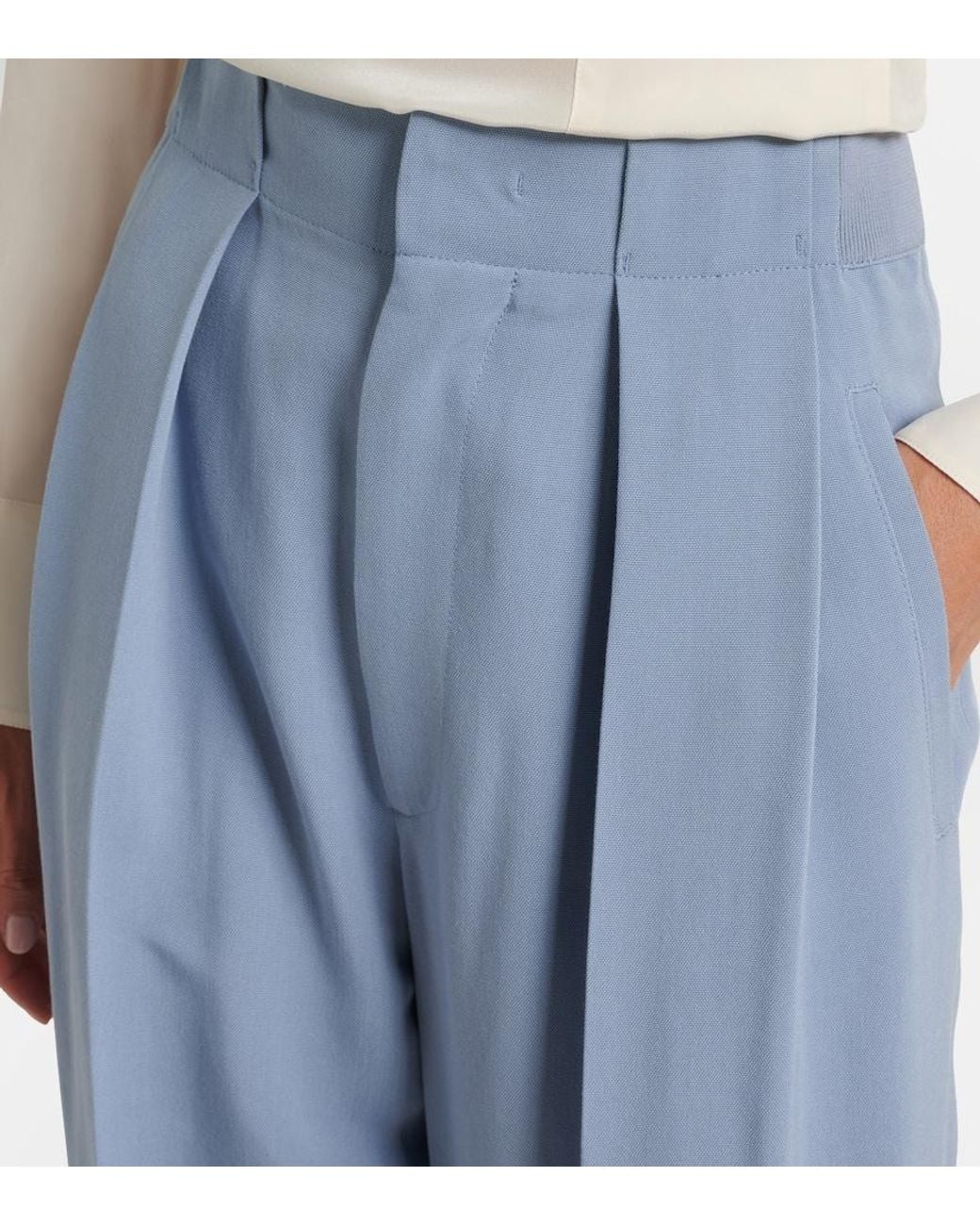 Victoria Beckham Blue Pleated Tapered Pants