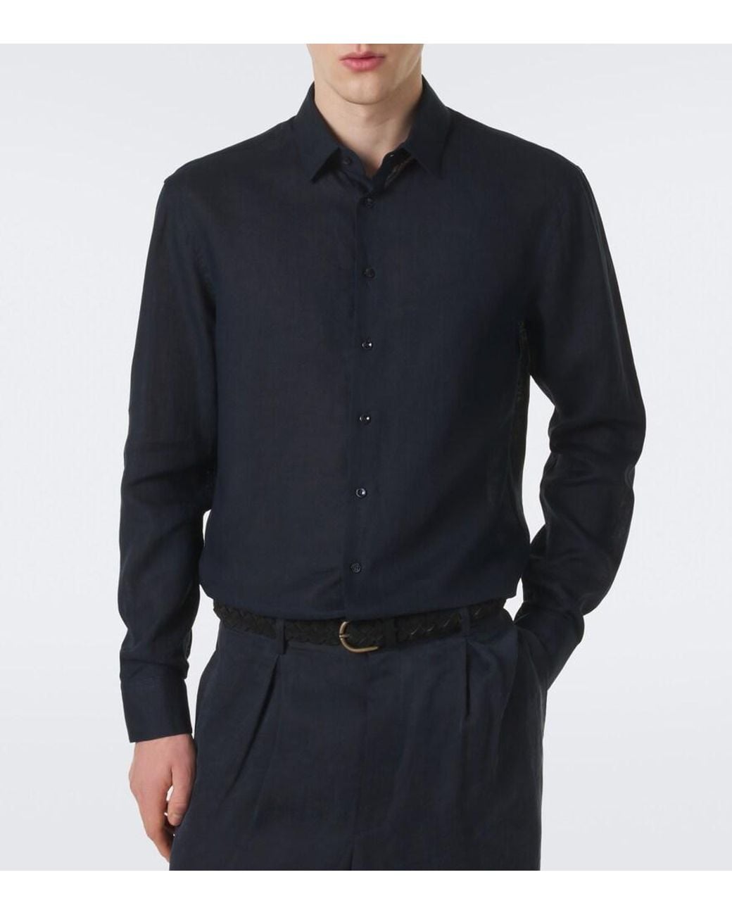 Giorgio Armani Blue Linen Shirt for men