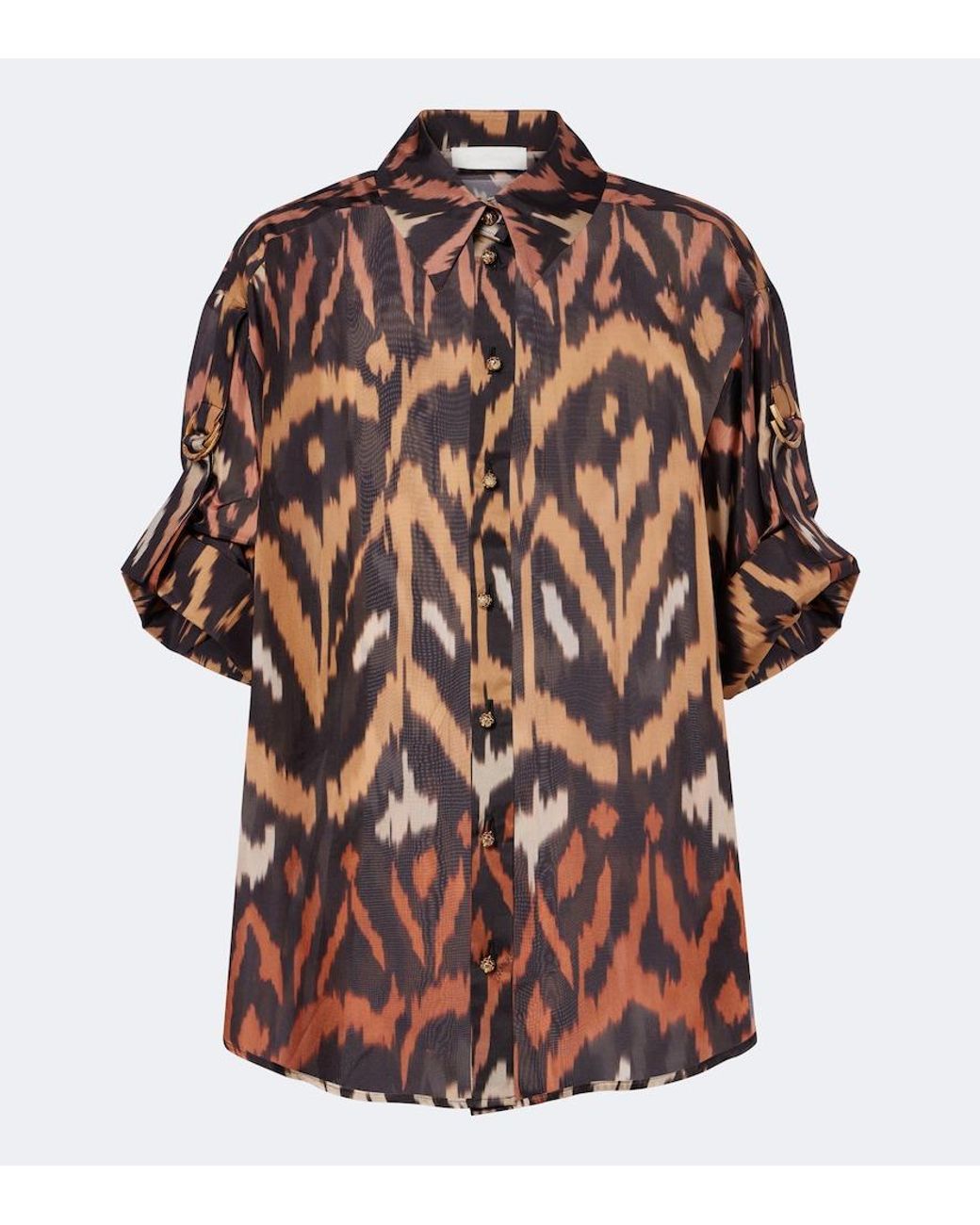 Zimmermann Brown Aster Printed Silk Habutai Shirt