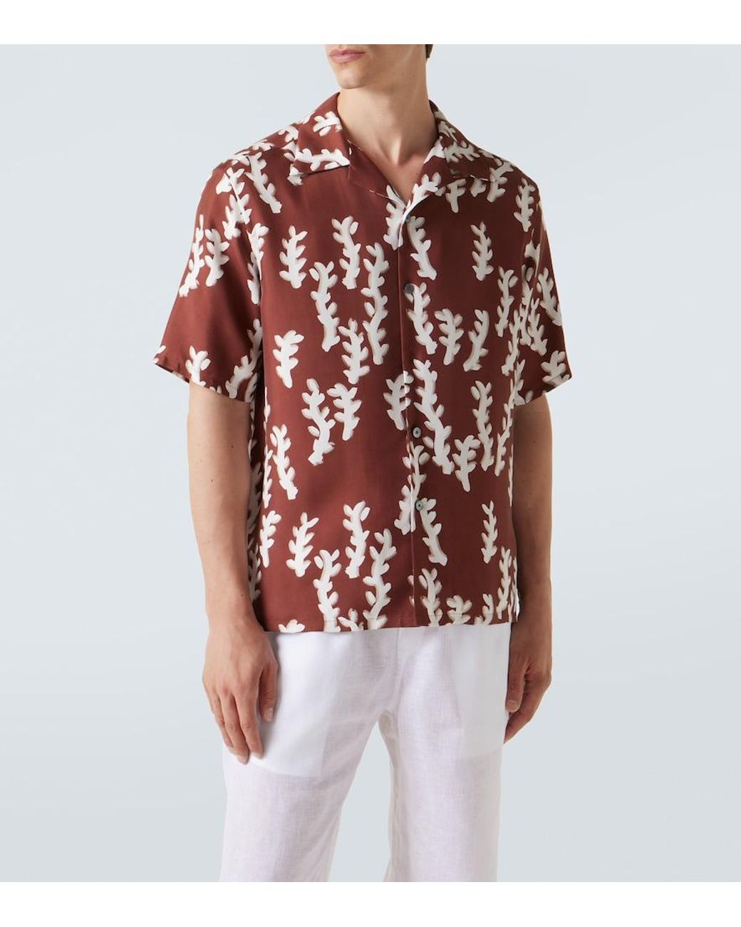 Zegna Red Printed Silk Bowling Shirt for men