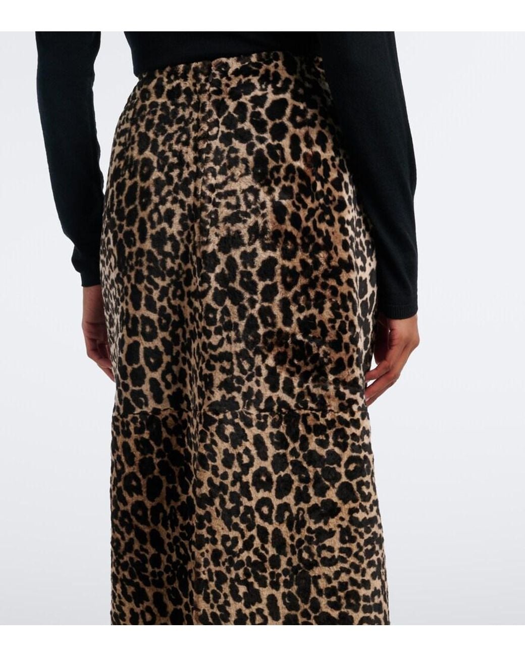 Nour Hammour Black Alana Leopard-Print Shearling Pencil Skirt