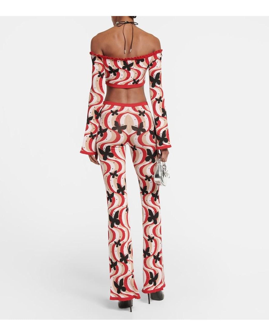 Alessandra Rich Red Printed Bandeau Cropped Top