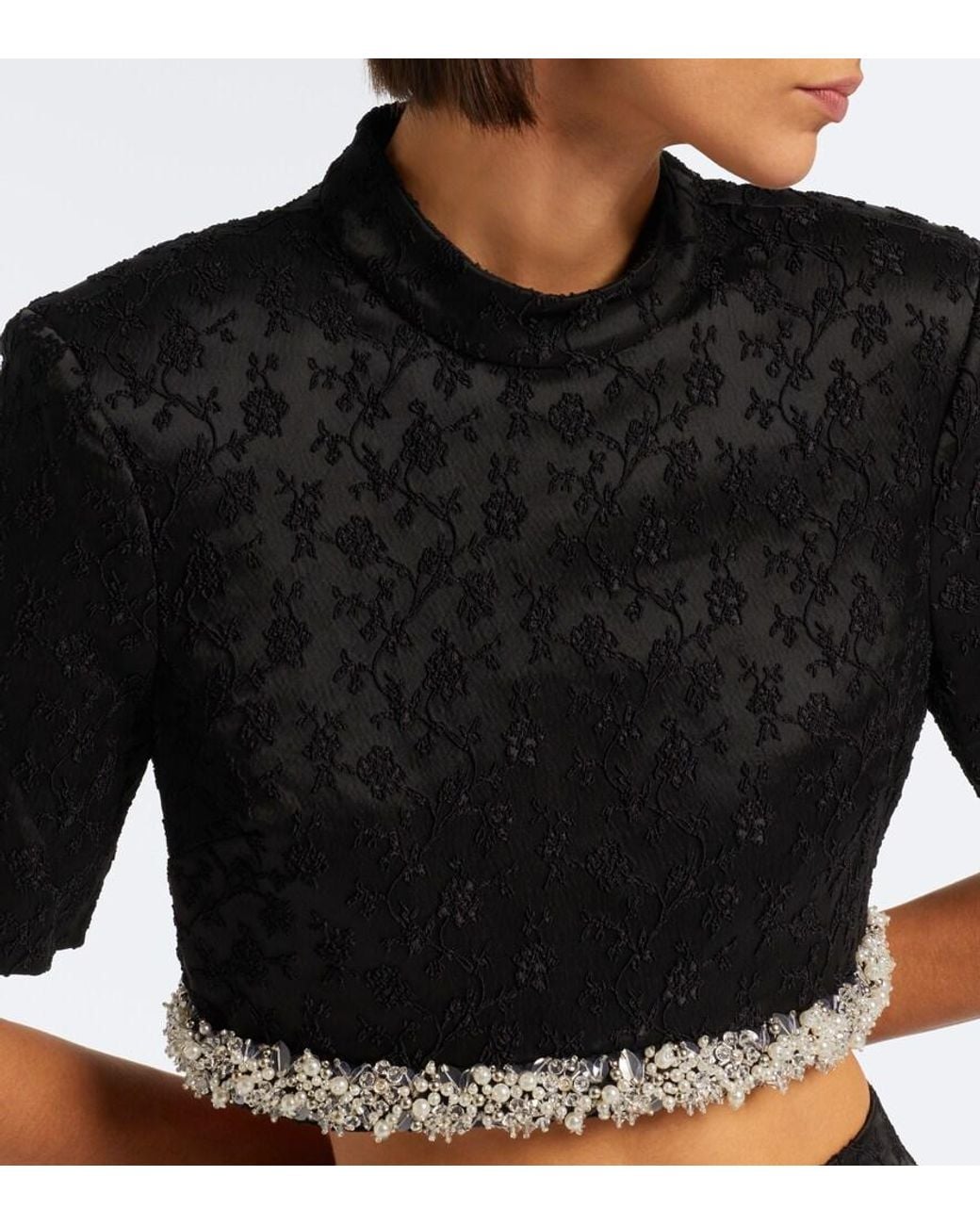Jonathan Simkhai Black Jalen Embellished Jacquard Crop Top