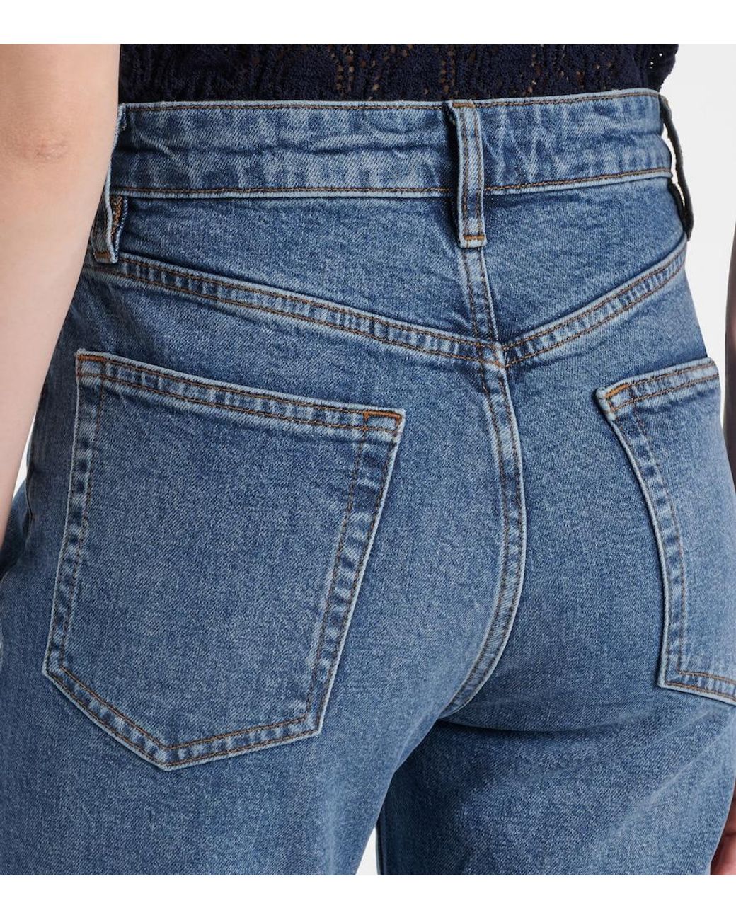 FRAME Blue Ruler Cropped Straight Jeans