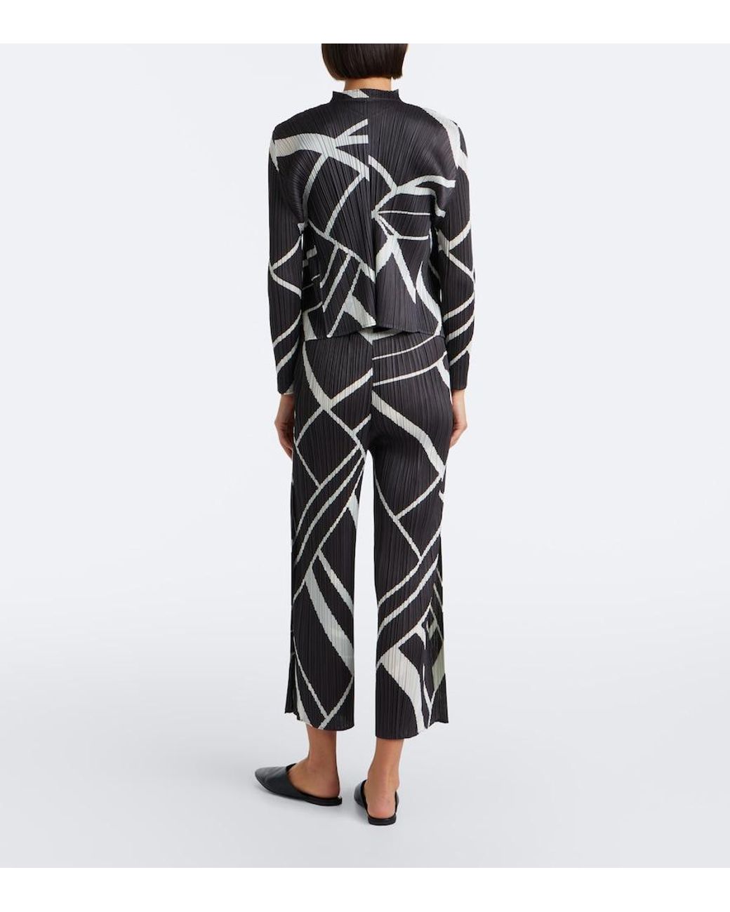 Pleats Please Issey Miyake Gray Fold Line Pleated Printed Wide-Leg Pants