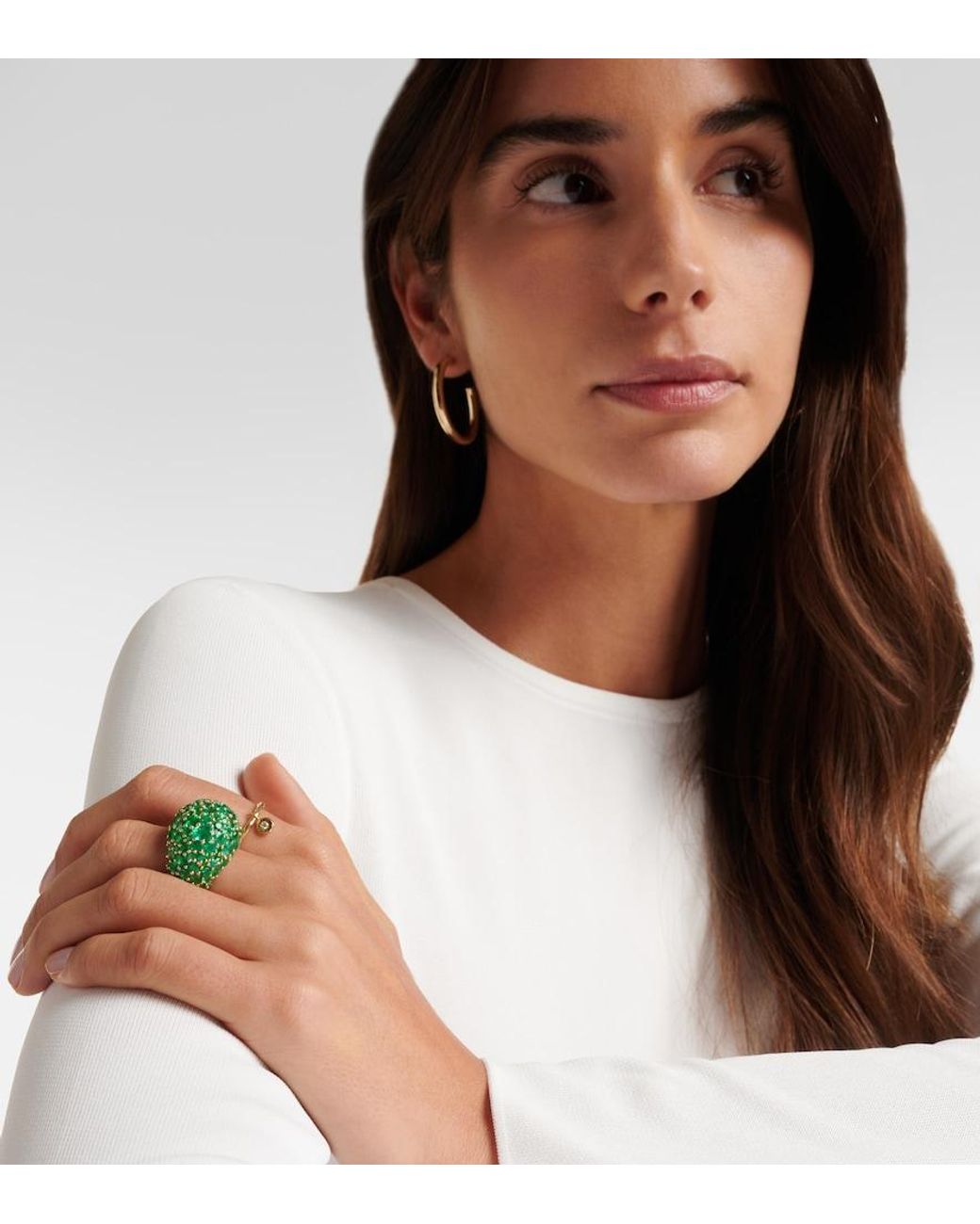 Octavia Elizabeth Green Earth Dome 18kt Gold Ring With Emeralds