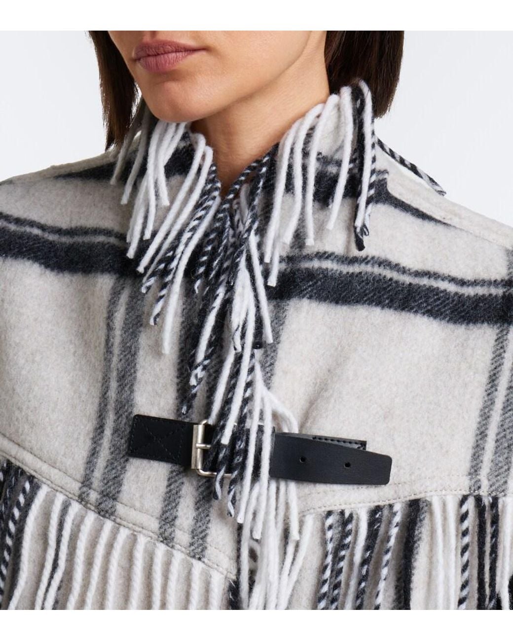 Isabel Marant White Ginesa Checked Fringed Wool-Blend Vest