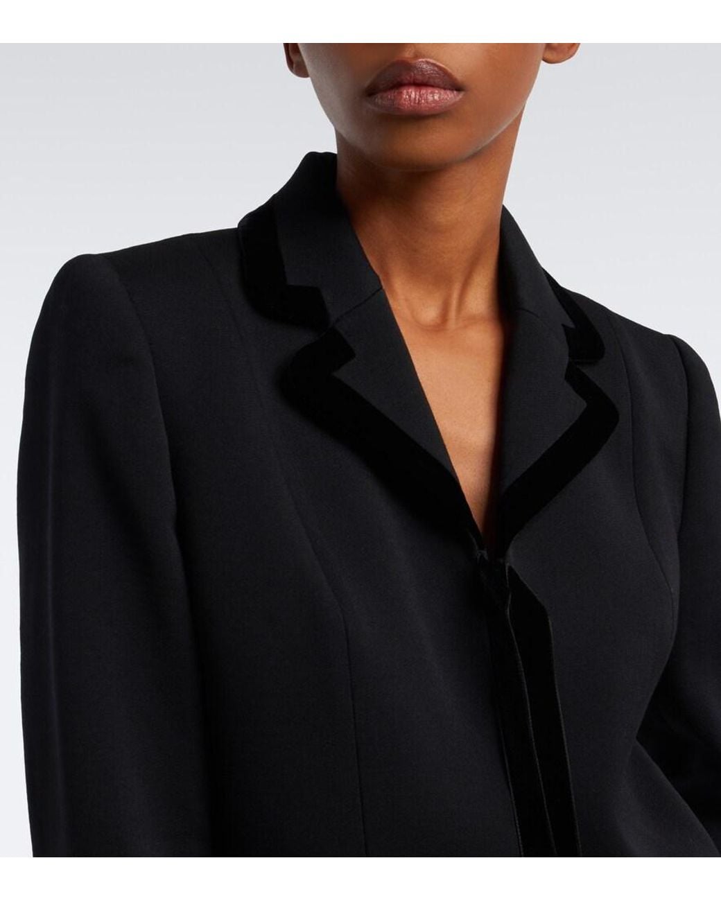 The Row Black Celinde Velvet-Trimmed Wool Blazer