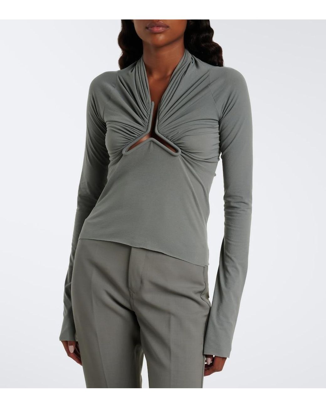 Rick Owens Gray Allanah Gathered Jersey Top