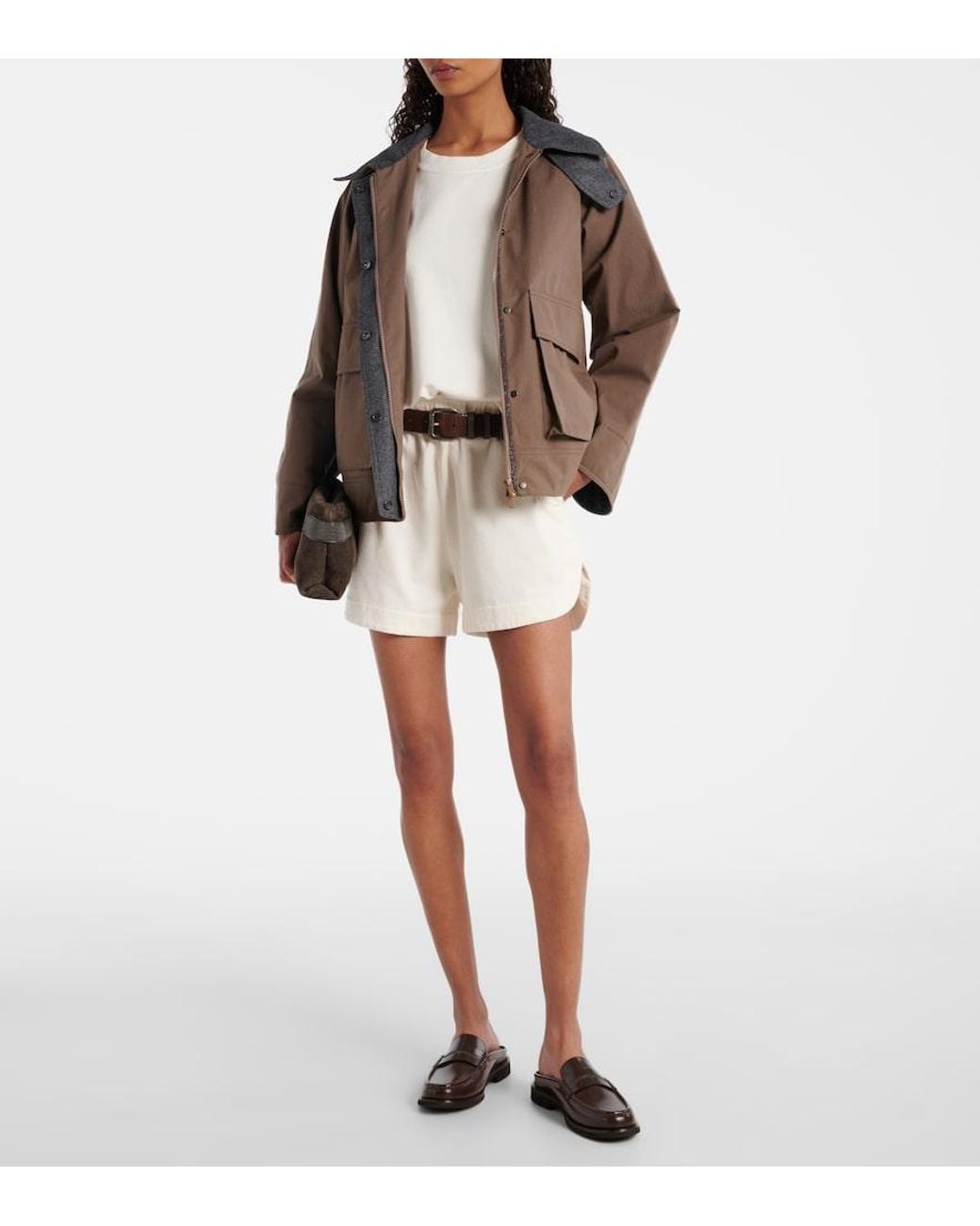 Brunello Cucinelli White High-Rise Cotton Shorts