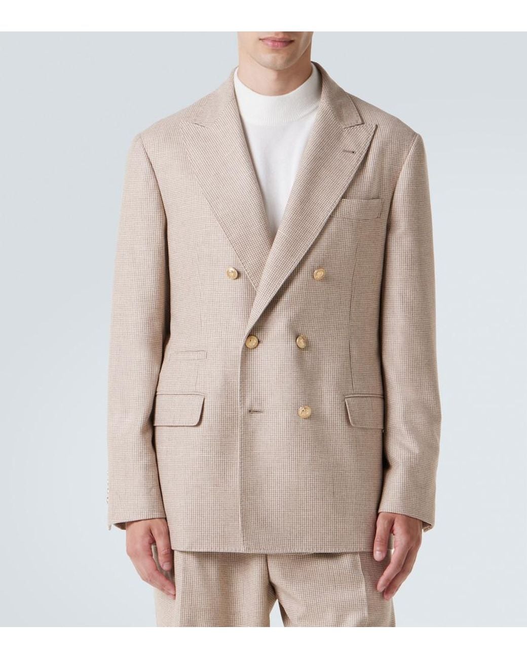 Brunello Cucinelli Natural Houndstooth Cashmere And Silk Suit Jacket for men