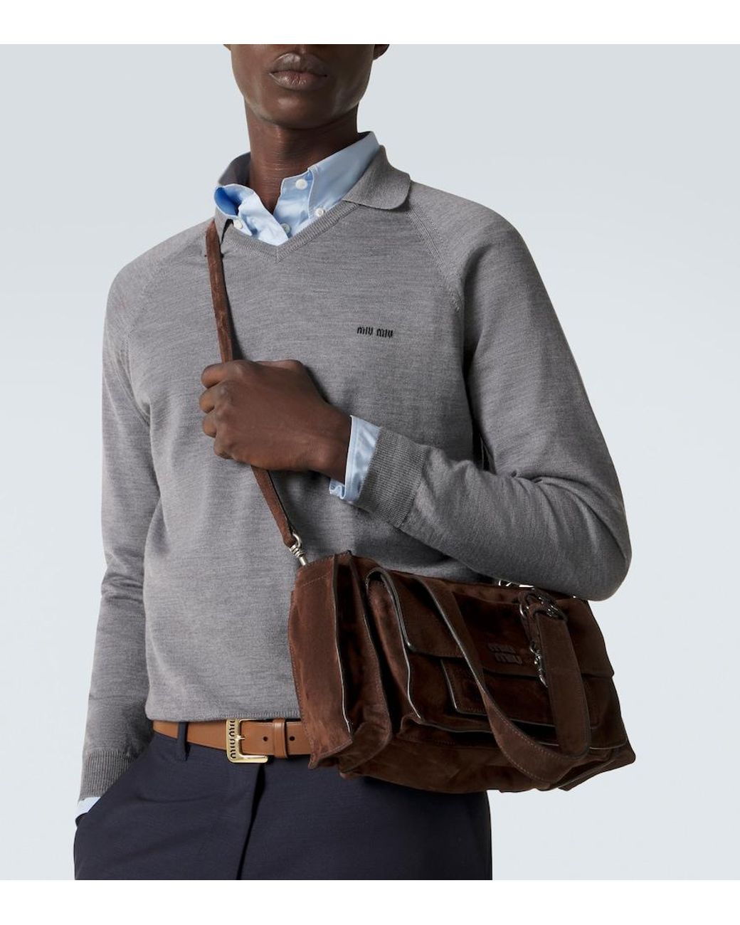 Miu Miu Gray Virgin Wool Polo Sweater for men