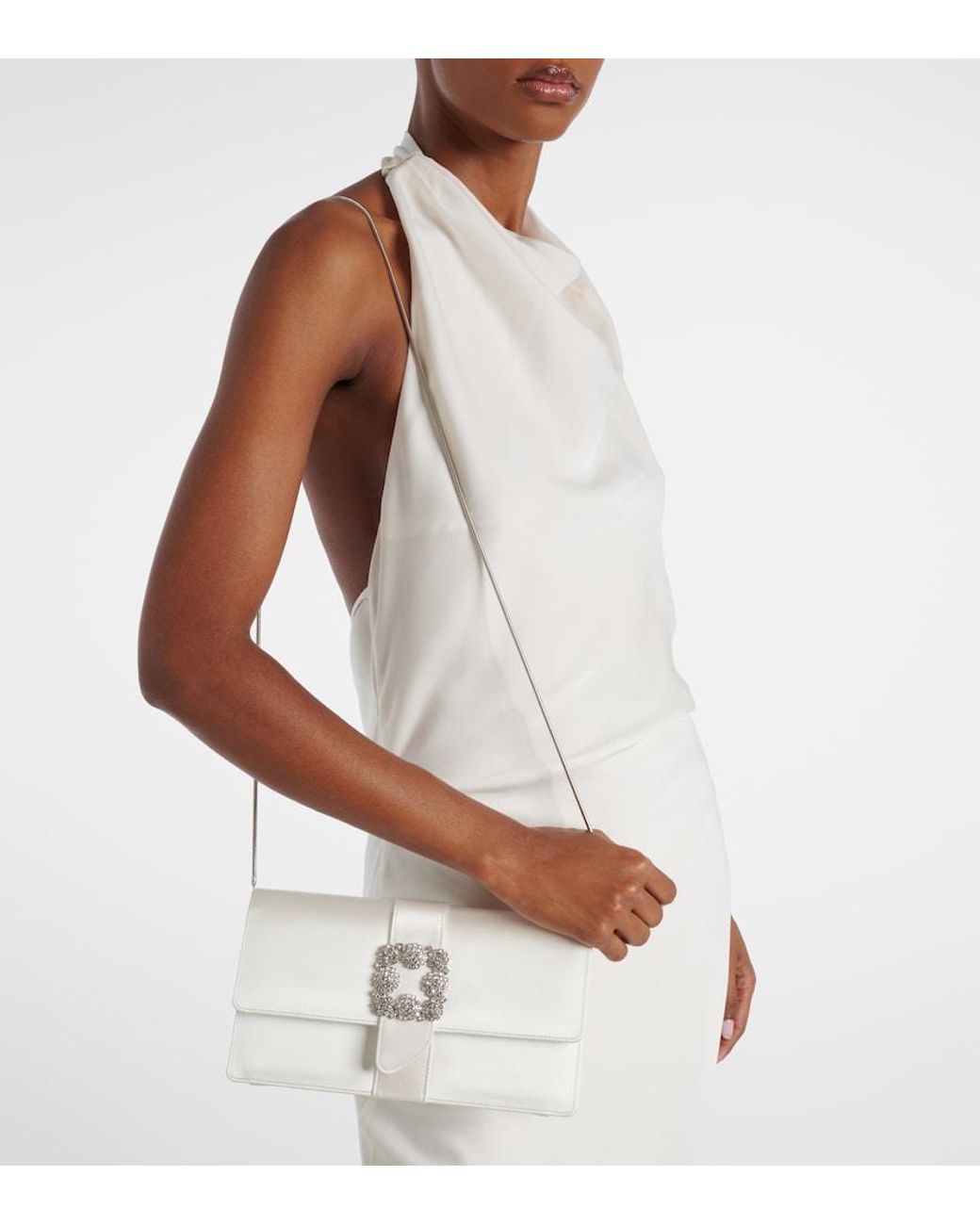 Manolo Blahnik White Capri Embellished Satin Clutch