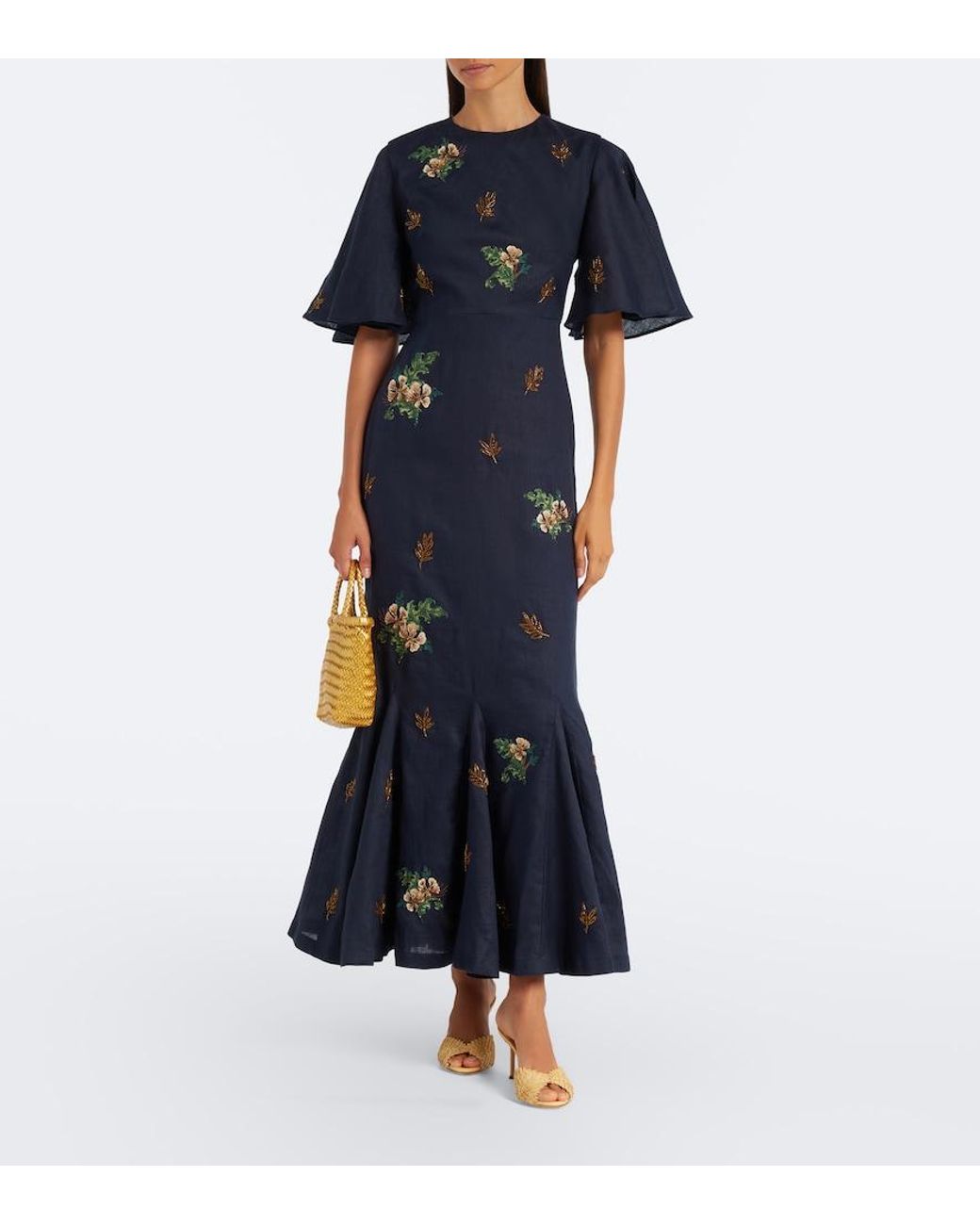 Agua Bendita Blue Ave Anhelo Floral Linen Maxi Dress