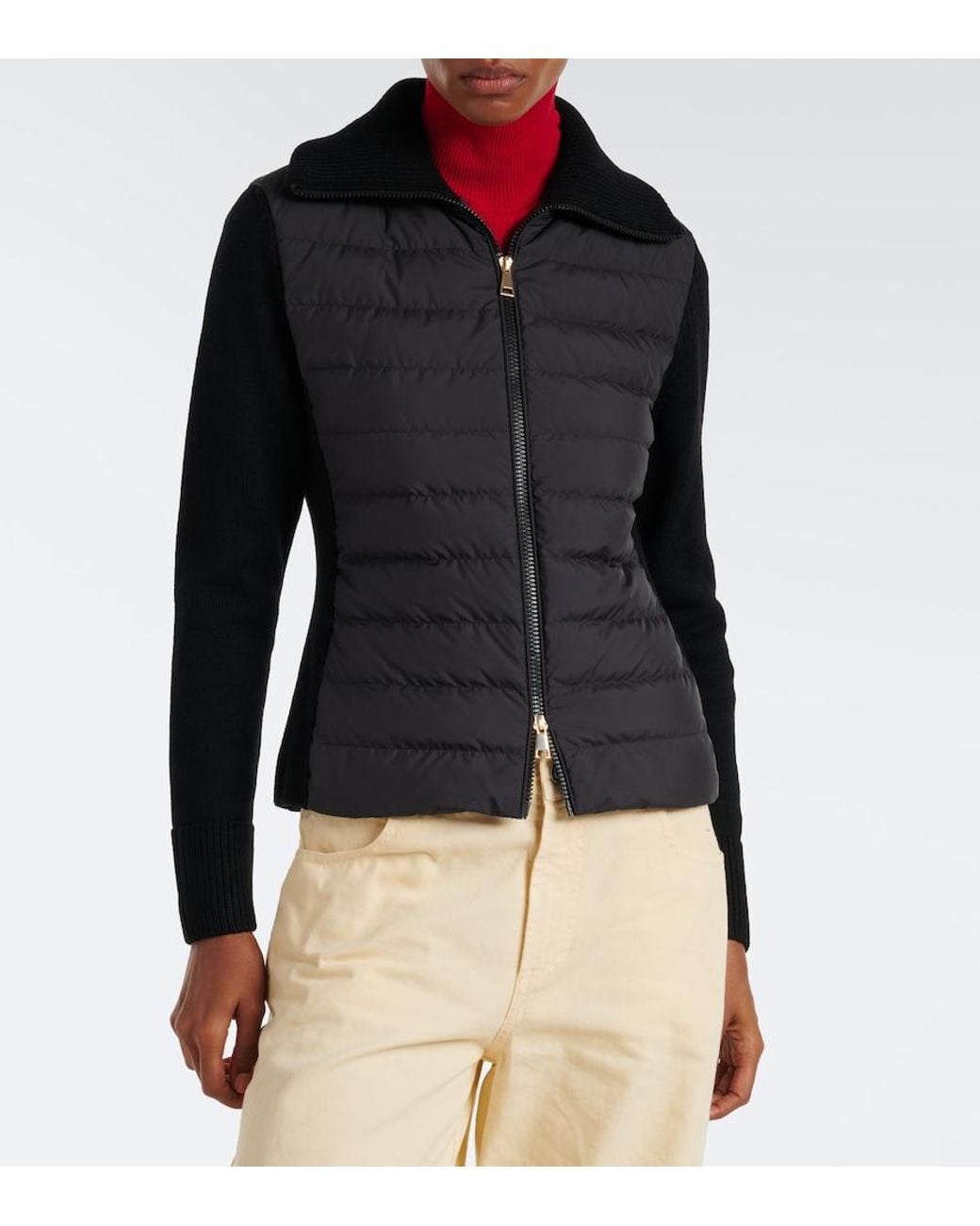 Moncler Black Down-Paneled Virgin Wool Cardigan