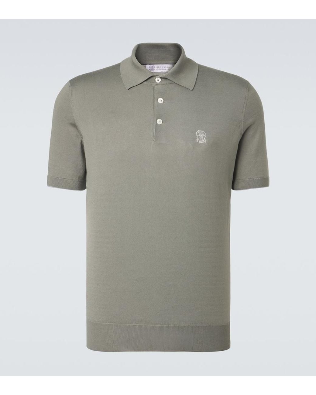 Brunello Cucinelli Green Logo Cotton Pique Polo Shirt for men