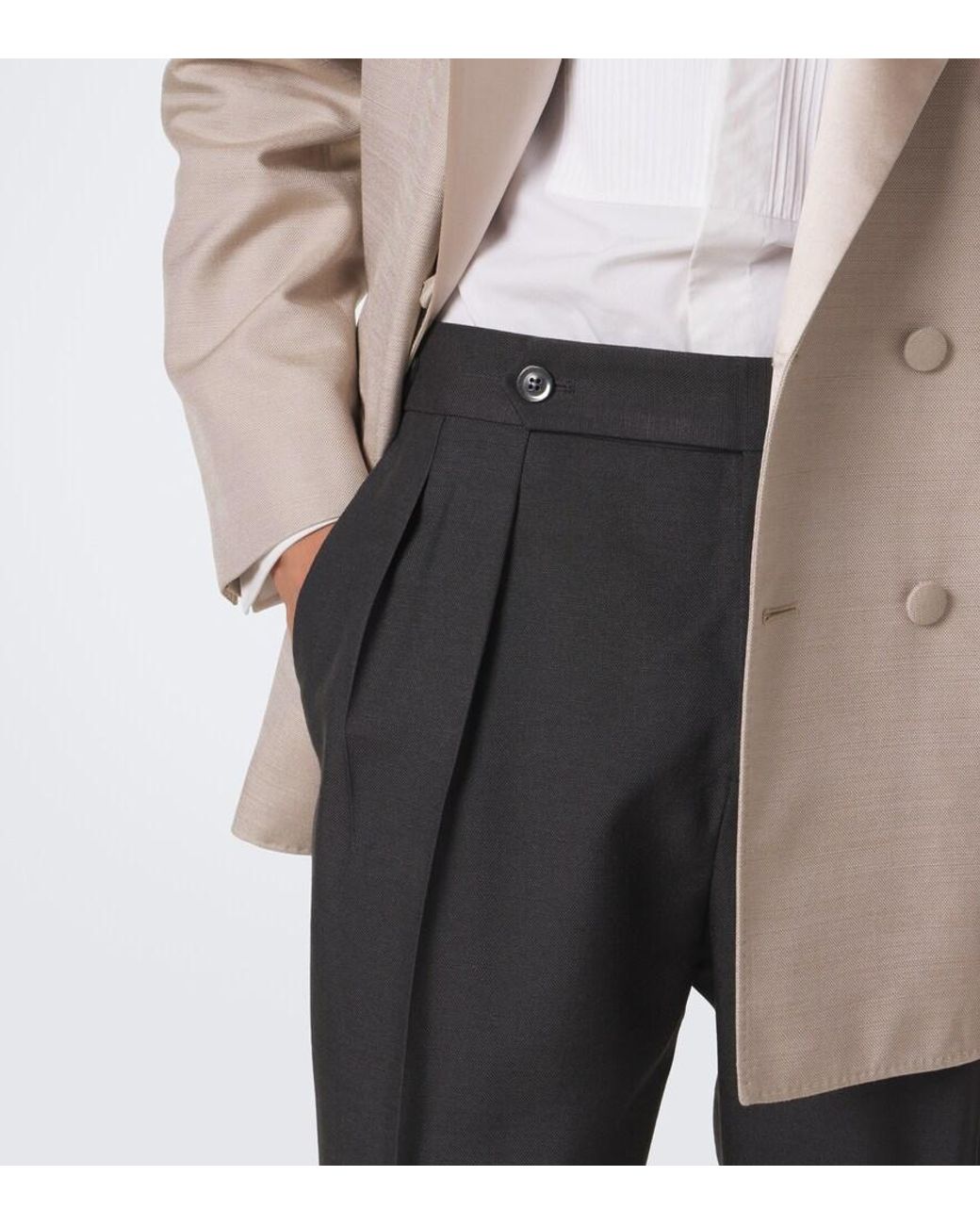 Brunello Cucinelli Gray Silk Tuxedo Pants for men