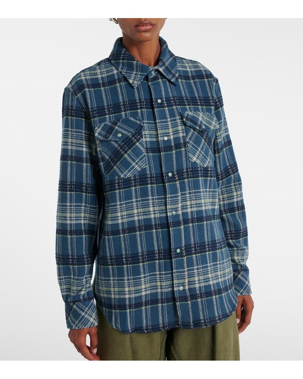 God's True Cashmere Blue Checked Cashmere Shirt