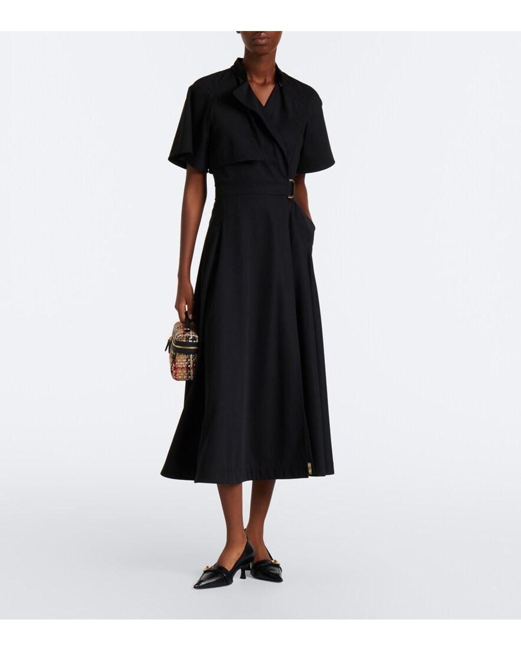 Burberry Black Belted Wool Wrap Dress