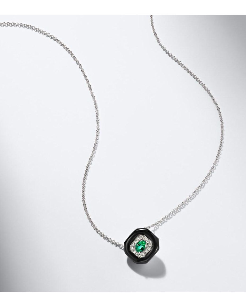 Nikos Koulis White Oui 18Kt And Enamel Pendant Necklace With Emerald And Diamonds