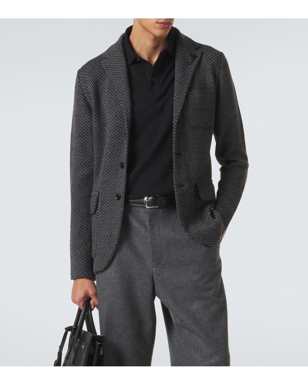 Lardini Black Virgin Chevron Wool Blazer for men