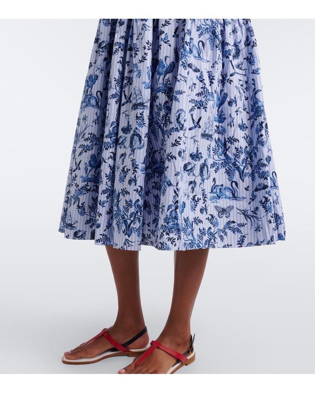 Erdem Blue Striped Printed Cotton Poplin Midi Dress