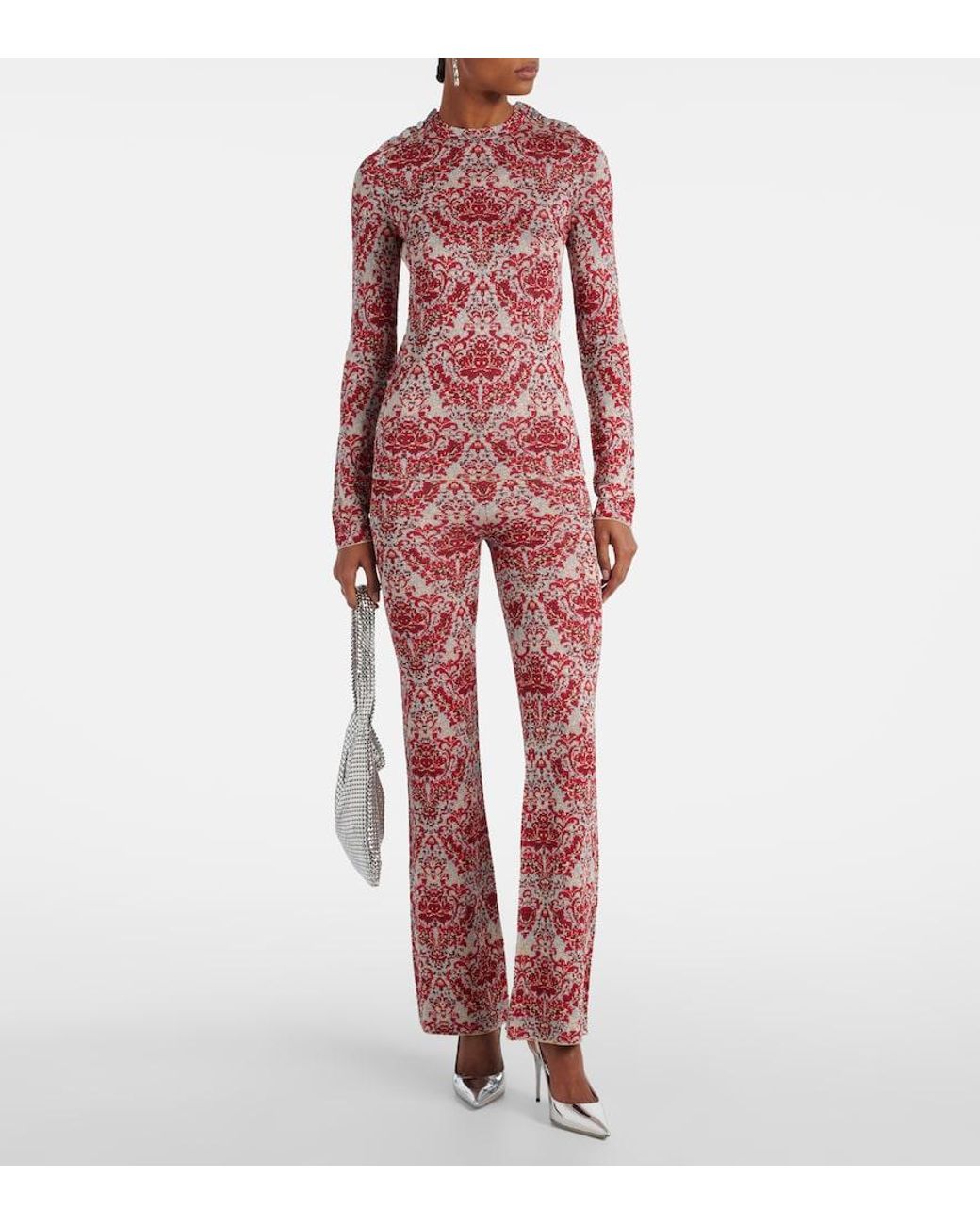 Rabanne Red Paisley Straight Pants
