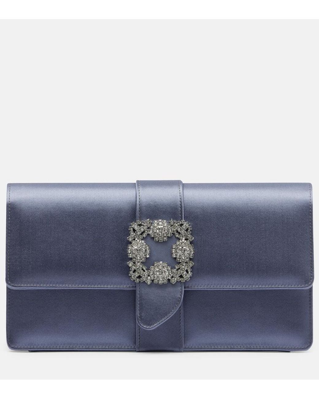 Manolo Blahnik Blue Capri Embellished Satin Clutch
