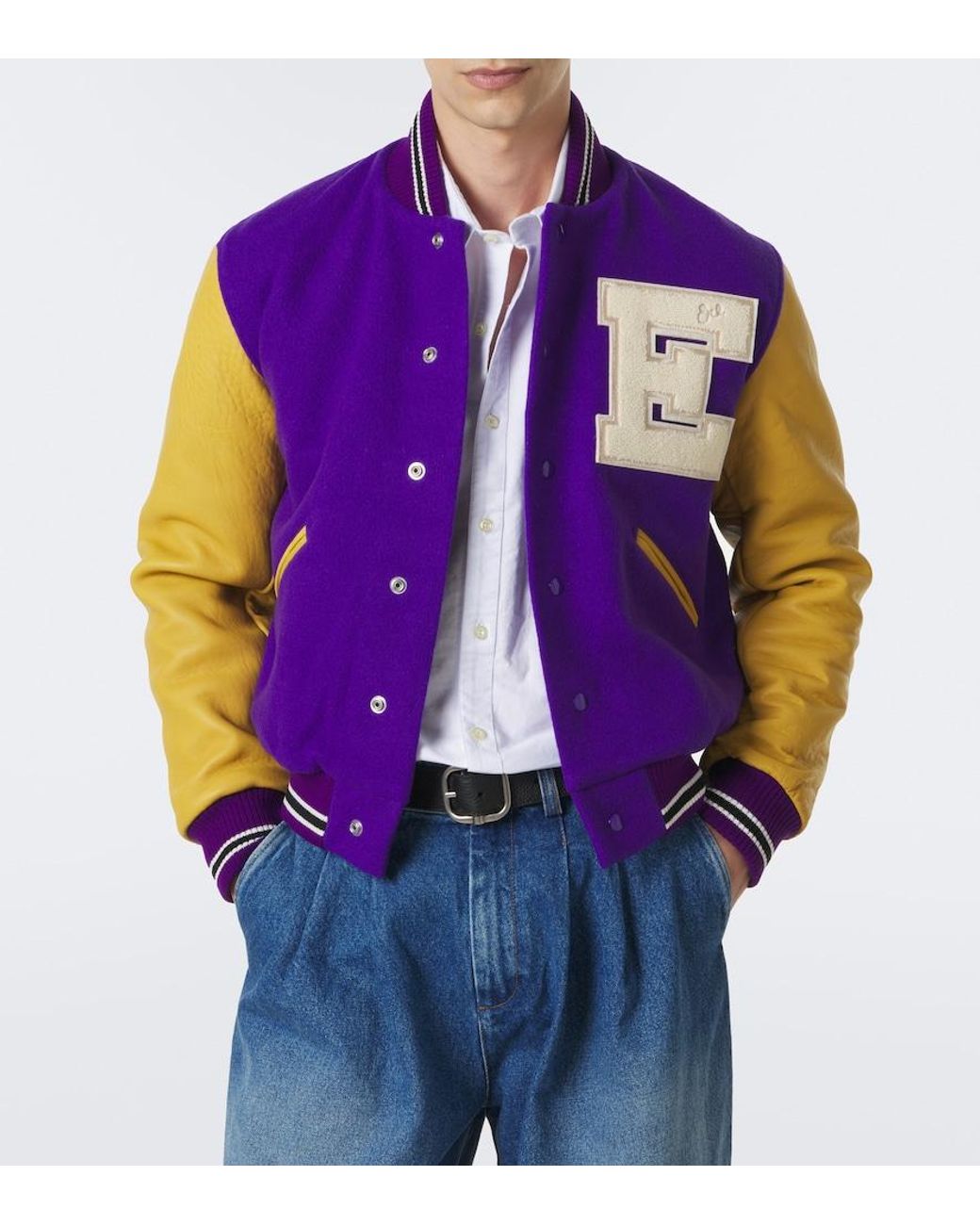 ERL Purple Leather-Trimmed Wool-Blend Bomber Jacket for men
