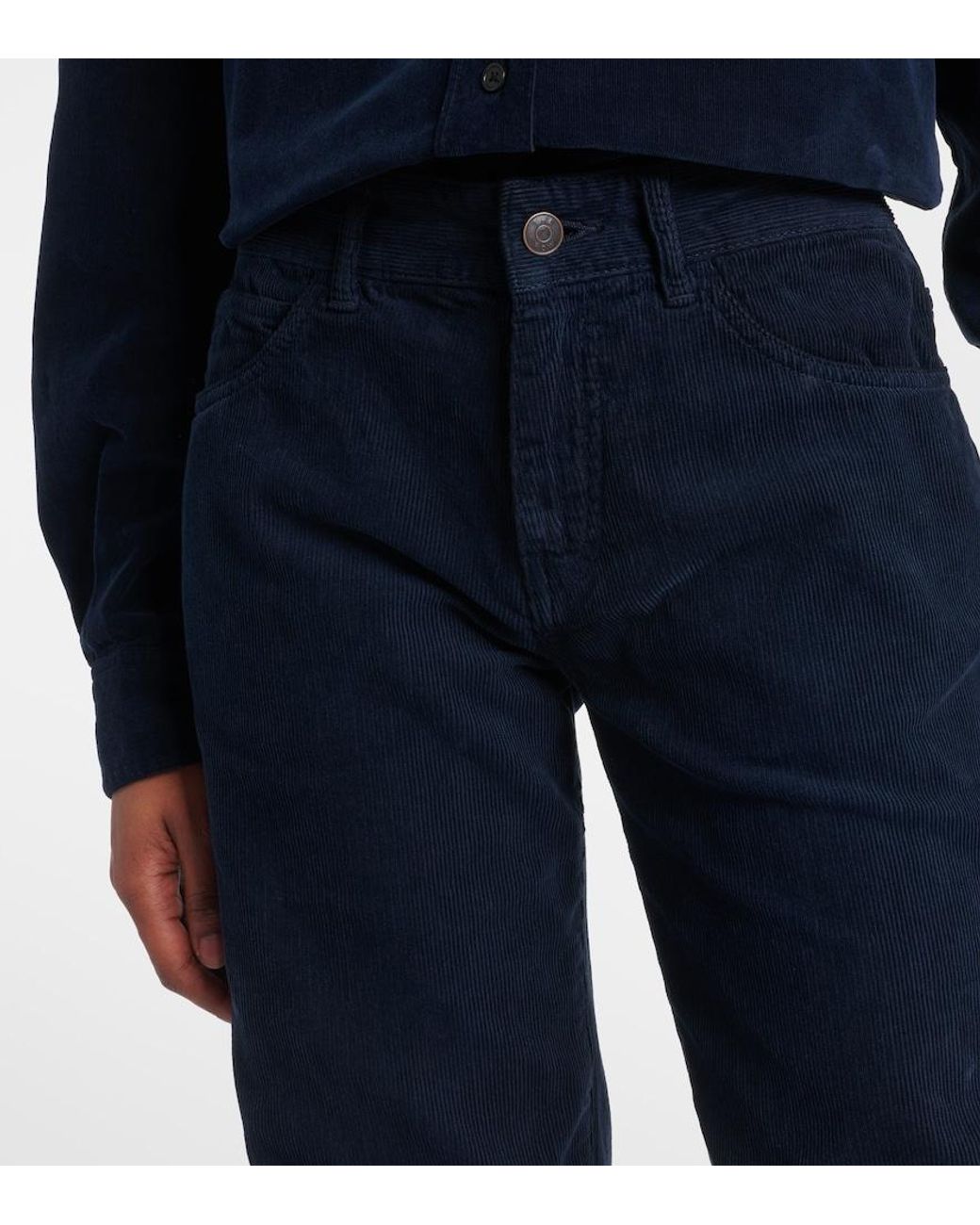 The Row Blue Carlyl Cotton Corduroy Slim Pants