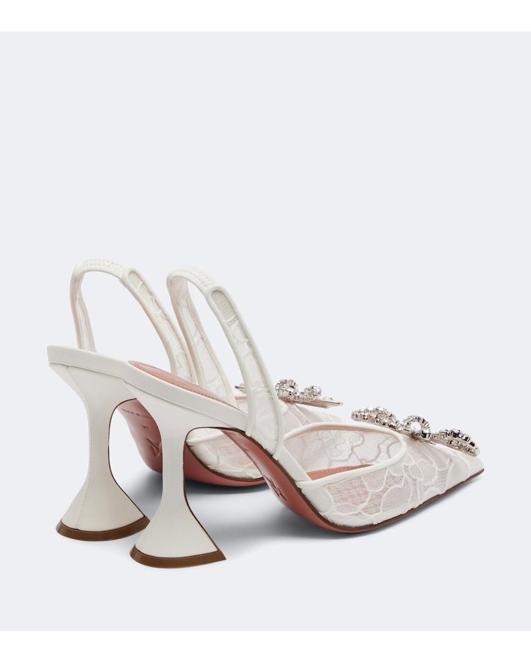 AMINA MUADDI White Rosie Embellished Lace Slingback Pumps