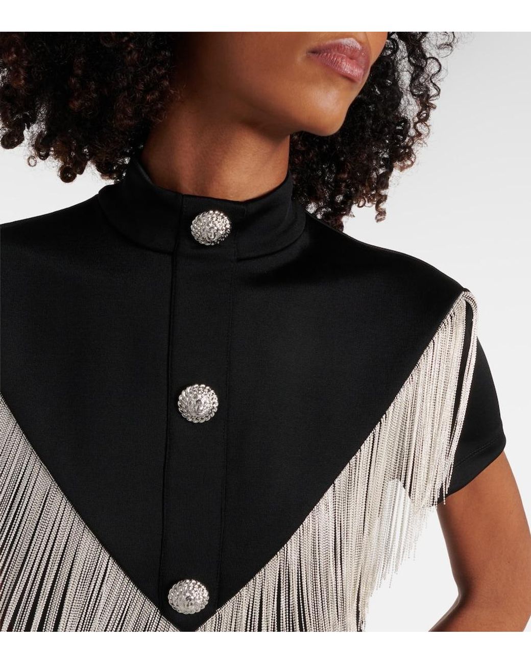 Balmain Black Fringed Mini Dress